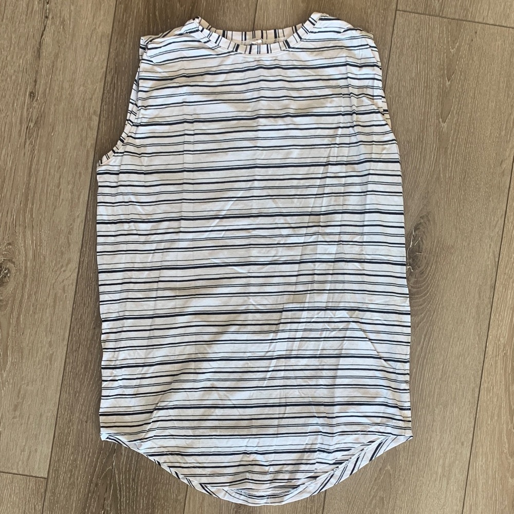 Lululemon Athletica White and Black Striped Tank Top